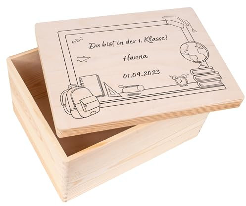 Creative Deco Personalisiert Einschulung Geschenk | Junge/Mädchen Schulanfang Geschenke | Einschulungsgeschenke Erster Schultag | Schultüte Holzkiste Erinnerungsbox | für 1. und 5. Klasse | Deko
