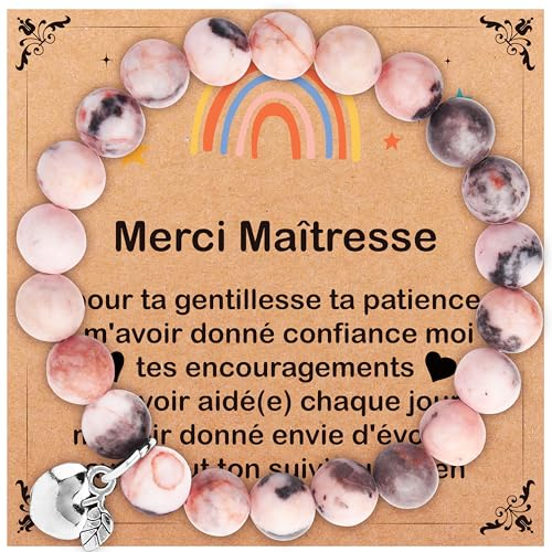 Merclix Idee Cadeau Maitresse d'école Fin d'année Bracelet Cadeaux Maitresse d'école Cadeau Professeur ATSEM Noel Retraite Anniversaire Merci