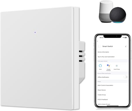 CNBINGO Smart Lichtschalter Unterputz in Weiß - einfach WLAN Wandschalter Arbeit mit Alexa, Google Assistant - WiFi Schalter mit Status-LED - Mehrkontroll, Timer, Zeitplan - 1 Fach
