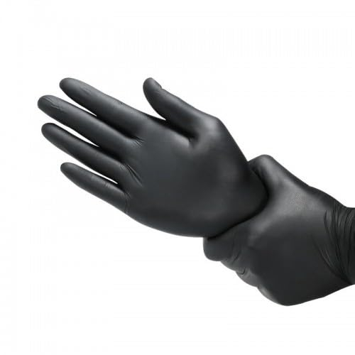 100 Pack Black Heavy Duty Nitrile Gloves - Industrial Grade, Powder-Free, Latex-Free for Tough Jobs - Chemical Resistant, Durable Material - Thicker and Stronger - Medium