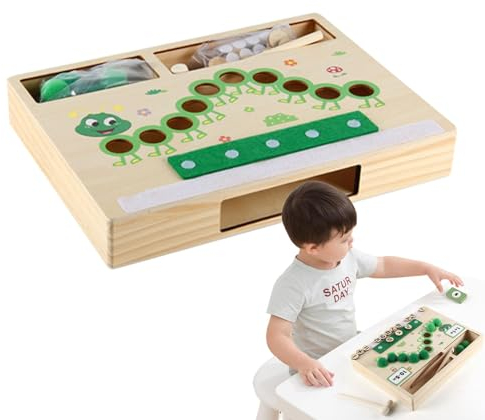 Naqqios Wood Caterpillar Counting Toy | Educational Counting Toys,Hand Eye Coordination Color Sorting Toys, Cognitive Toys for Education, Classroom, Aged 3+