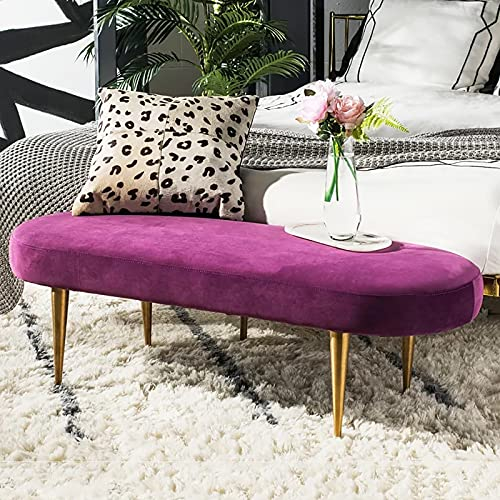 Luxuriöse Samt-Endbank, gepolsterte Ottoman-Sitzbank mit goldenen Beinen, Moderne Fußstütze, Hocker, Sofa-Bank für Wohnzimmer, Schlafzimmer, Lila, 100 x 45 x 42 cm (39 x 18 x 17 Zoll)