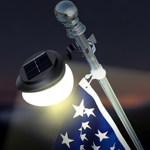 Flag Pole Light Solar Powered Top Mounted Flagpole Solar Light for 1-1.5 in Wall-Mount Flag Poles, Brightest Outdoor Waterproof LED Flagpole Lights Dusk to Dawn, Work 8-10 Hours (Warm Black-FBA)