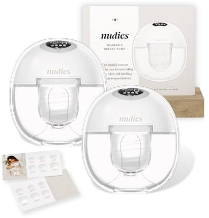 Nudies Hands-Free Double Breast Pump - Portable Breastfeeding Set with Parts and Accessories - for Home and Travel - Wireless Electric Breast Pump with 4 Modes, 12 Levels, LED, BPA Free, 180ml