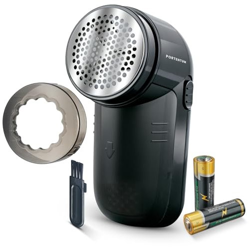 PORTENTUM Rasoir Anti Boulocheet Anti Peluche Électrique - Lames en Acier Inoxydable. Conteneur à Peluches Amovible. Piles incluses et Brosse de Nettoyage, 8 * 9 * 13.8, Noir