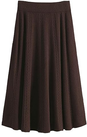 Damen Strickrock Lang - Plissee Rock Lang Winter Midi Skirt Einfarbig Business A-Linie Bleistiftrock Freizeit Plisseerock Hohe Taille Strick Rock Stretch Figurbetont Rock Bleistift Rock