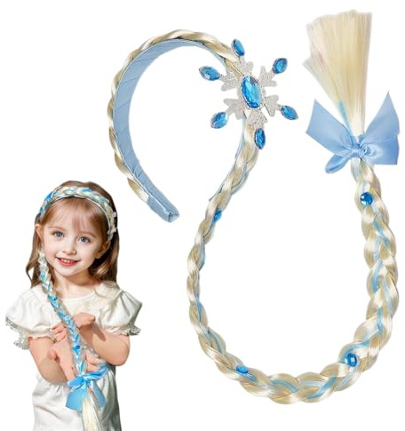 Haarreif Zopf,Mädchen Perücken Haarteil, kinder perücken für mädchen,Prinzessin Langhaar Perücke Zöpfe für Mädchen, Kindergeburtstagsparty Geschenke und Cosplay（blau）
