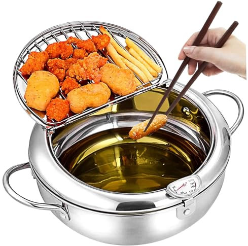 Pot de freidora 4.2 L acero inoxidable Tempura japonesa Freir bote con temperatura y aceite Drenador de goteo Cape