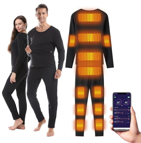 DriveNova sous Vêtements Chauffants, Ensemble de sous-vêtements Thermiques Chauffants Homme Femme avec 5 Niveaux de Température, Électriques USB 13 Zones Ensemble de sous-Vêtement Ski Chauffants
