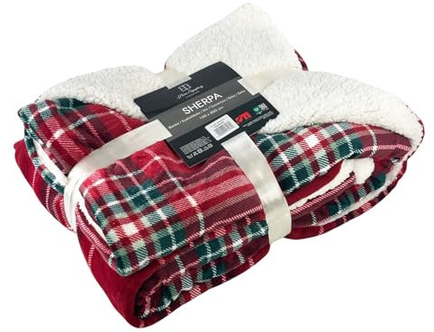 Euromat Sherpa Mikrofaserdecke, Flanell Kuscheldecke, Wohndecke, Bettüberwurf 150x200 cm (Rot Kariert)