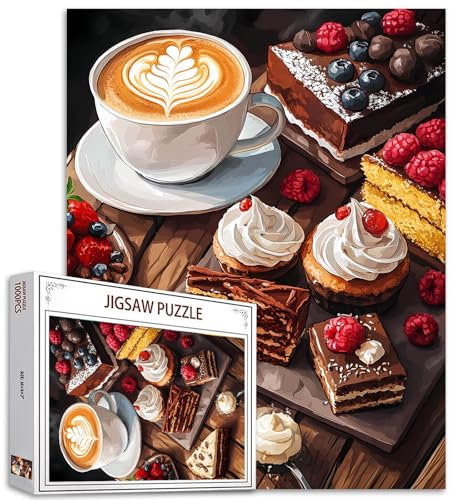 Leckere Kuchen Patisserie Puzzles für Erwachsene 1000 Teile,Latte Kaffee Schokolade Jigsaw Puzzle Kunst 20x27 in Bunte DIY Puzzle für Home Decor,Familie Puzzle Perfekt für Spiel Abende Großes Geschenk