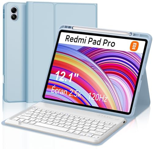FOGARI Teclado para Redmi Pad Pro 12.1 | Funda Redmi Pad Pro/Poco Pad con Teclado 2024 [Español Ñ], Teclado Desmontable Inalámbrica para Xiaomi Redmi Pad Pro 12.1 Pulgadas 2024,Azul Claro