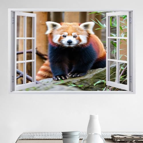 3D Durchbruch Wandsticker, Roter Panda Wandtattoo Wanddeko Aufkleber, Naturtiere Süß Wanddurchbruch sticker für Raumdekoration Wohnzimmer Kinderzimmer Junge Mädchen Teenager Zimmer