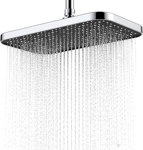FORIOUS Regendusche 19 × 30 cm, 360° drehbare Druckverstärkung, 2 umschaltbare Strahlarten, Regenduschkopf, leicht zu reinigen und in 1 Minute zu installieren