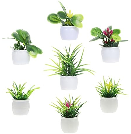 Toyvian 7pcs Mini Artificial Bonsai Succulents Plant Pot Planter for Doll House Decor