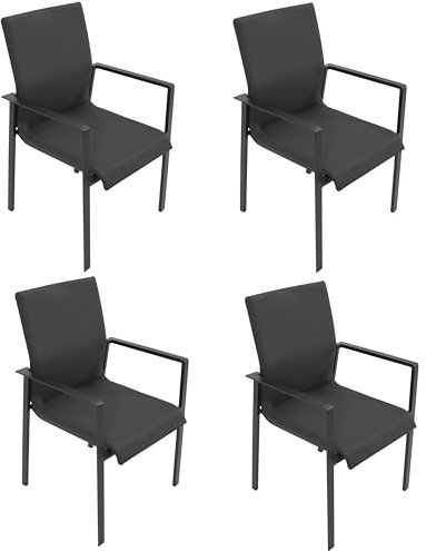 DEGAMO Gartenstuhl Stapelsessel Almada, Gartenmöbel Set Gartenstühle, Aluminium anthrazit + Kunstgewebe gepolstert grau, schnelltrocknend, wetterfest, Outdoor, 4 STÜCK
