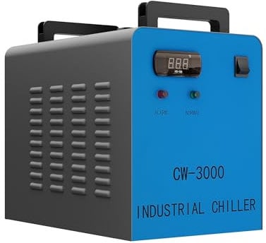 OMTech 9L Industrial Water Chiller 10L/min Water Cooling System CW-3000 Water Cooler for 40W K40 CO2 Laser Engraving & Cutting Machines, Radiates 50W of Heat per Degree C