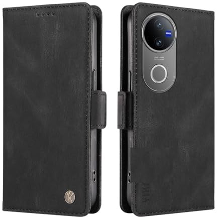 ILING Hülle für Vivo V50 5G / Vivo V50e 5G Klapphülle, Ultra-dünn Haut PU Leder Brieftasche Retro Flip Schutzhülle Stoßfeste Handyhülle mit Ständer/Kartenfach/Magnetisch (Schwarz)