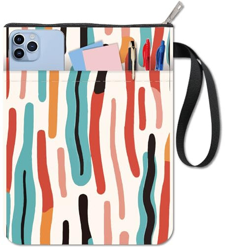 CRASPIRE Líneas Coloridas Cubierta Libro con Cremallera Bolsillo Adicional Bolsa Impermeable Protector Portátil Cuerda Doble Lado Cubierta Libros Tapa Dura Cuaderno Biblia Diario Texto Rústica