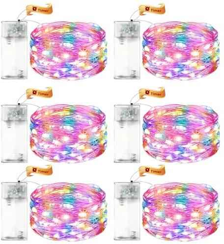 VIKY® 6 Stk LED Lichterkette Batterie mit Timer, 2M 20 LED Micro Kupferdraht Lichterkette Innen Batteriebetrieben, Bunt lichterkette mit Timer für Hochzeit, Silvester, Weihnachten Innen Dekoration