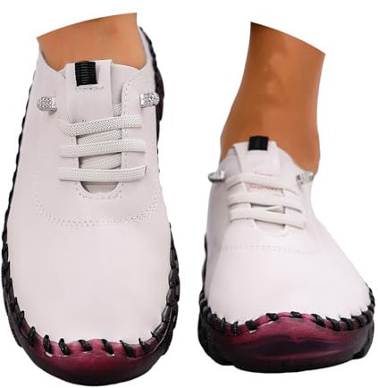 BIBOKAOKE Mocasines para mujer, informales, cómodos, de piel, con cordones, para el tiempo libre, medievales, para mamá, cómodos, antideslizantes, planos, para conducir, para vela, para caminar