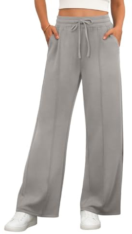 PrinStory Women Trousers High Elasticated Waist Straight Leg Stretch Yoga Pants Casual Trousers with Pockets
