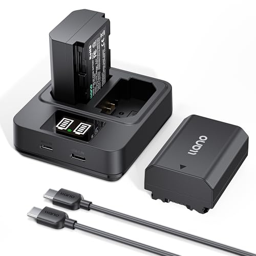 llano NP-FZ100 Akku-Ladegerät-Set (2er-Pack), 20W Schnellladen, Tragbar | Für Sony A7III, A7IV, A6700,FX3,FX30,A7C,A7CII,A7RV,A7RIII,A6600,ZV-E1,ZV-E10II,A1,FX2,RX10 V, 2400mAh Akkus, USB-C-Laden