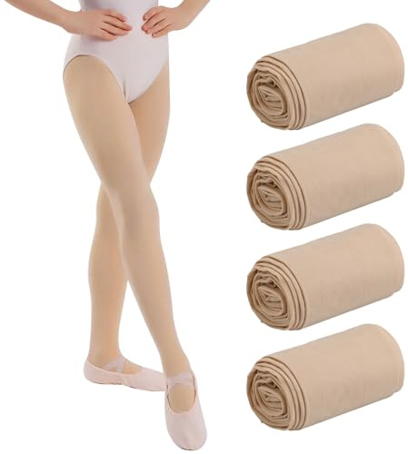 Lancry 4 paia di collant da bambina in velluto da 40 denari, collant elastici per bambine per danza/balletto, color carne, 8-11 Jahre