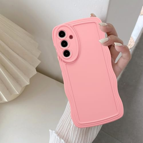 UEEBAI Wave Frame Case for Samsung Galaxy A17 5G, Cute Wave Frame Slim Fit Shockproof Phone Bumper Cover Soft Pretty Curly Wavy Case Anti-Scratch TPU Cover - Pink