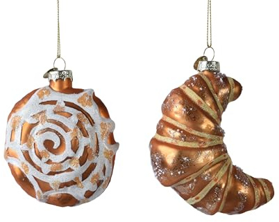 Christbaumschmuck Glas 11cm - Süßgebäck Figur zum Aufhängen - 1 Stück Sortiert - mundgeblasen - Weihnachtsbaum Anhänger für Weihnachten - Christbaumanhänger & Weihnachtsbaumschmuck - Essen Braun