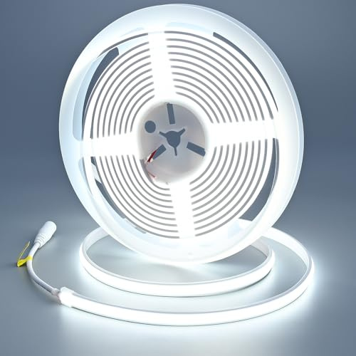 GOMING 24V 5M Neón Tira LED COB Blanco Frio 6000K IP67 Impermeable 1560LEDs 4100lm Brillo Uniforme Flexible 11W/M Cinta LED Autoadhesiva para DIY Decoración del Hogar(Alimentación no Incluida)