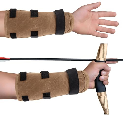 Armschutz Bogenschießen aus gewachstem Canvas, Wasserdichter Unterarmschutz für Erwachsene, Verstellbare Armschützer & Bogen Zubehör für Jagd, Compoundbogen und Langbogen