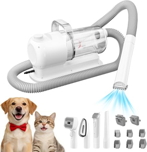 JIANYANA Professionelles 2-in-1-Tierpflege-Set mit Staubsauger und Schermaschine – Geräuscharmes Haarschneidesystem mit 5-lagiger Filtration, Schnellladefunktion (Typ C), 4 Kämme für Hunde und Katzen