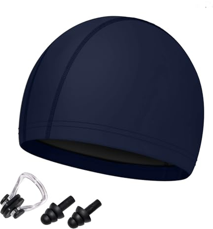 Swimming Cap,High Elasticity Kids Swimming Cap,Non-slip Swimming Hats Kids 6-14 with Waterproof, Fabric Swim Cap for Boys Girls (navy blue)