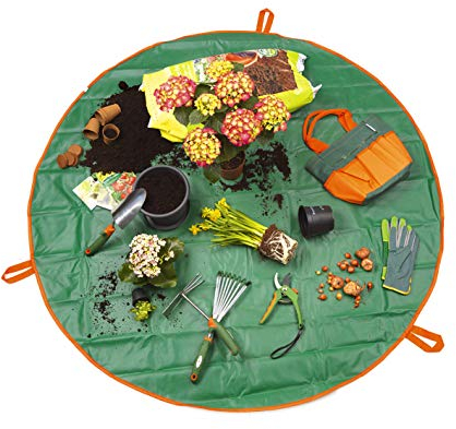 PRIMA GARDEN Pflanzunterlage und Utensilienbeutel 2in1 | Ø ca. 148 cm | Für sauberes Umtopfen und Bepflanzen auf Balkon & Terrasse | Auch für Zimmerpflanzen geeignet | Schnelles Verstauen