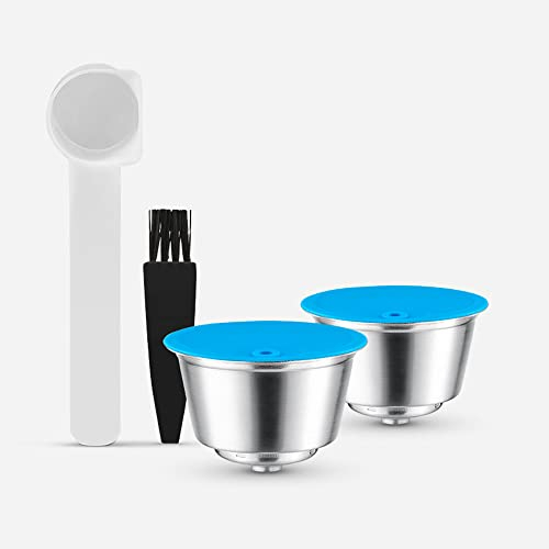 i Cafilas Para do lce gu sto cápsula reutilizable cápsulas rellenables de acero inoxidable cápsula recargable con 1 cuchara de plástico + 1 cepillo de limpieza, 2 paquetes