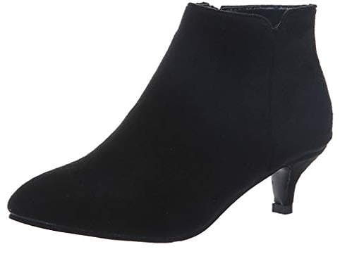 SoonerQuicker Chelsea Boots Women Suede Leather Mid Heel Ankle Boots Kitten Heel Pointed Toe Booties Fashion Elegant