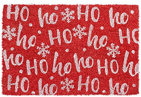 Nicola Spring Christmas Door Mat - 60 x 40cm - Ho Ho Ho Red - Pack of 1 - Indoor Outdoor Coir Doormat Xmas Decor Holiday Season Decorative Front Scraper Rug Floor Mat