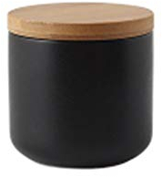 Nileco Céramique Sucrier Conteneur à épices,Simple Porcelaine Pot De Condiment avec Bamboo Lid Pas-Glisser Pots à épices Cruet De Cuisine-Noir 260ml