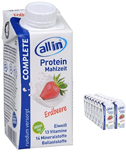 all in® COMPLETE Protein Drink Erdbeere 14x 200ml - Hochkalorische Trinknahrung auf Milch-Basis | Mehrkomponenten Protein Shake Mahlzeit zur schnellen Gewichtzunahme