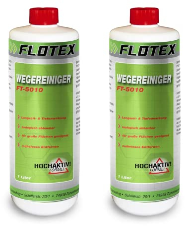Flotex® - FT-5010 | Effektiver Wegereiniger 2x1L | Reinigt Stein, Beton, Fliesen & Fassaden | Grünbelagentferner Konzentrat, Algen-, Flechten- und Moosentferner | Steinreiniger intensiv außen