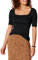 Amazon Essentials Women's Slim-Fit Half Sleeve Square Neck T-Shirt, Black, L