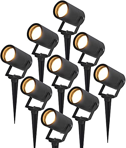 HOFTRONIC - 9er Spikey LED Strahler mit Erdspieß 5 Watt 400lm 2700K Schwarz IP65 wasserdicht Außenlampe für die Beleuchtung von Garten, Terrasse, Pflanzen, Wegen, Teich Außen-Strahler Gartenstrahler