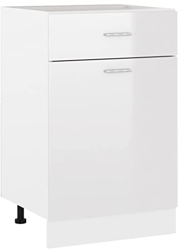 vidaXL Schubunterschrank mit 2 Regalböden 1 Schublade Schrank Küchenzeile Küchenmöbel Unterschrank Küchenschrank Hochglanz-Weiß 50x46x81,5cm Holzwerkstoff