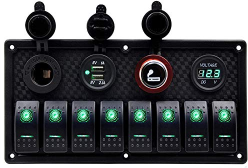 Auto Voltmeter Wippschalter Digital Display 8 Schalter 12V / 24V IP67 Wasserdicht mit Dual USB Ladegerät Port 4.2A für Boot Auto Wohnmobil LKW Yacht