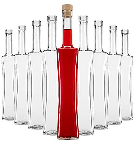 SUPERBUTELKI.PL Bouteilles en verre à remplir Quadra, verre élégant et moderne, pour le stockage du vin, des teintures, du miel et du sirop, bocaux vides, bouteilles avec bouchon (10, 500 ml)