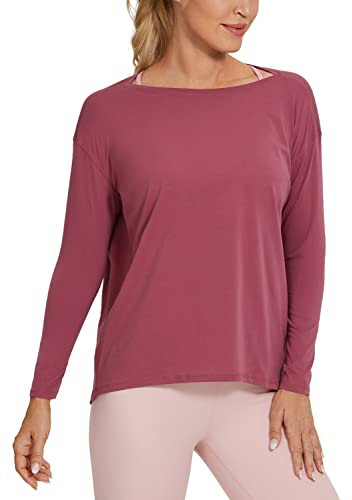 CRZ YOGA Damen Pima Baumwolle Sport Langarmshirt Fitness Yoga Langarm Leichte Shirt Longsleeve Lässig Oberteile Misty Merlot 42
