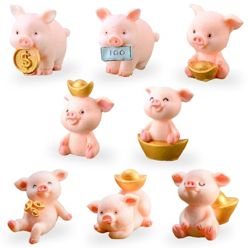 Spldsun 8 Stück Glücksbringer Mini Schwein, Kleines Glücksschwein, Figuren Miniatur, Neujahr Für Mikrolandschaft