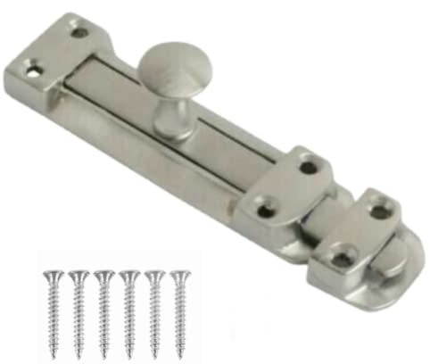Door Bolts 6 Inch Satin Chrome Flat Bolt Surface Door Latches Tower Bolt Sliding Lock Flat Slide Safety Door Barrel Bolt with Screws 1 Pack.