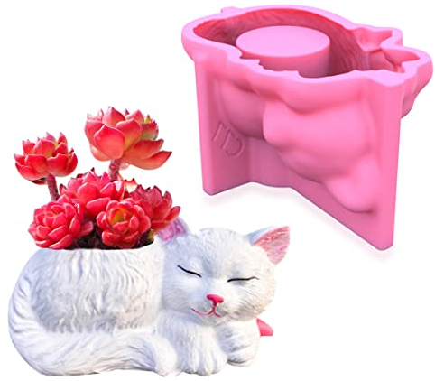DIYBravo Epoxidharz Silikonform Einzigartig Katze Körper Geformt Vase Blumentopf Stifthalter Schminkhalter Ornamente Resin Formen für Ton Polymore Clay Zuhause Büro Dekoration